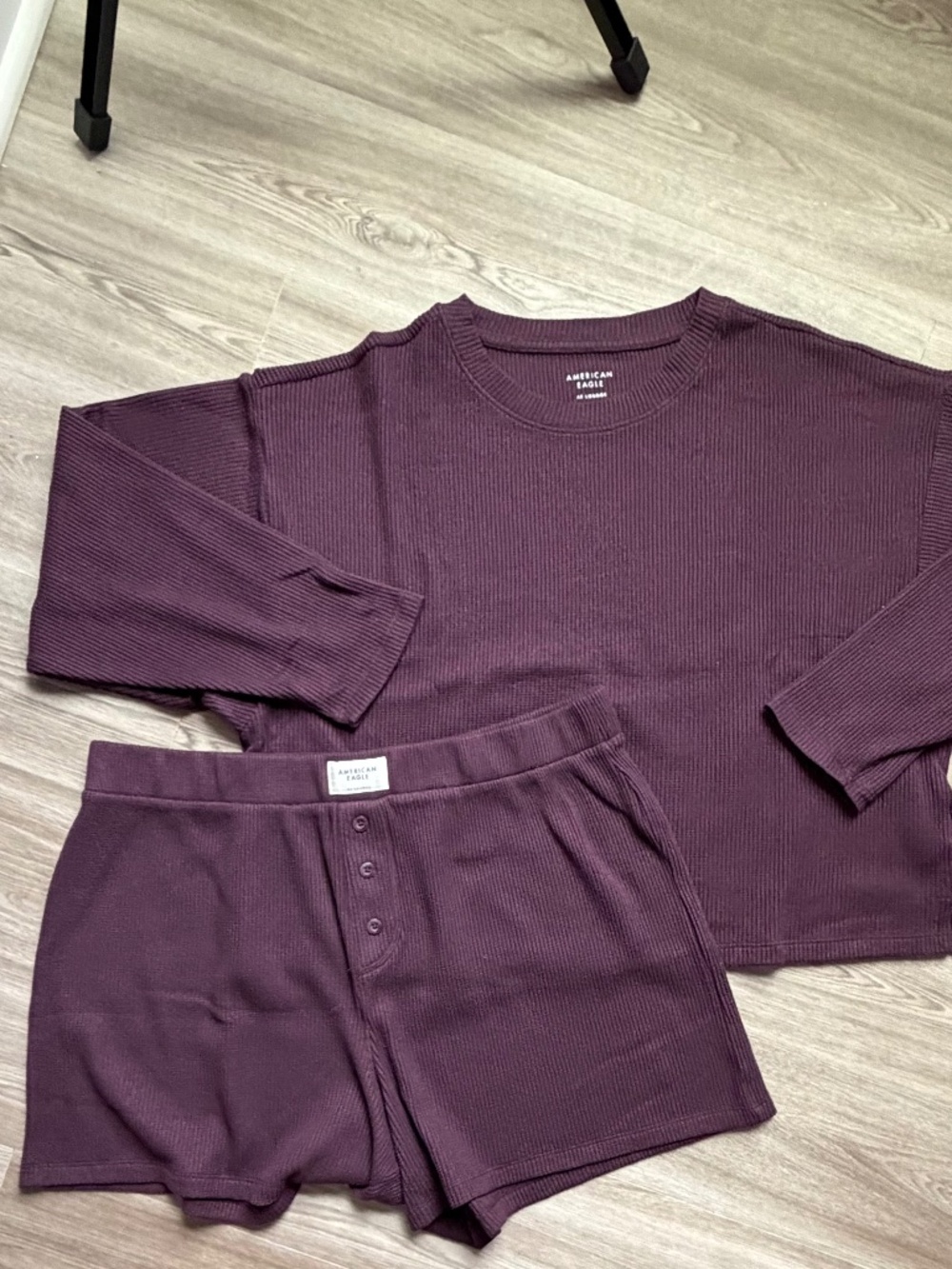 American Eagle Waffle Knit Set | Long Sleeve Top & Shorts | XL